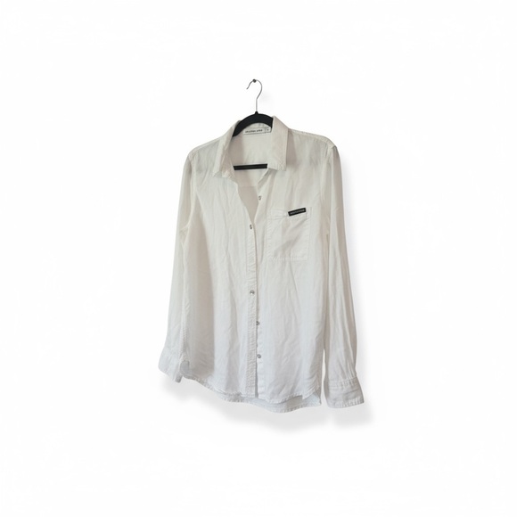 Womens Calvin Klein Women’s Medium White Button-Down Shirt Long Sleeve Classic - Picture 1 of 7